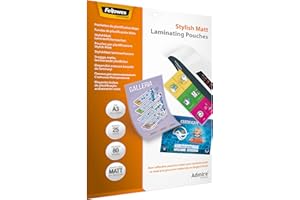 Fellowes Pouches per plastificazione per documenti, formato A3, finitura opaca, confezione da 25 pezzi, 160 micron, 2x80 micron, Finitura di alta qualità, facilita la lettura