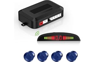 COCAR Kit di assistenza al parcheggio senza fili, sistema radar di retromarcia con 4 sensori PDC, display a distanza LED senza fili con avviso sonoro + 4 colori blu Aiuto al parcheggio posteriore
