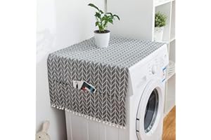 HEYOMI Coprilavatrice per Interno con Tasche Portaoggetti su Entrambi i Lati, Copri Lavatrice per Interno Protegge la lavatrice da Polvere, Raggi Solari e Graffi, 130×55 cm