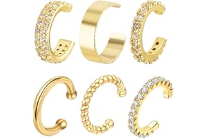 Benaewa 6Pcs Gold Plated Ear Cuff, Ear cuffs No Piercing, Various Styles Cuff Earrings for Women Girls Cartilage Earring