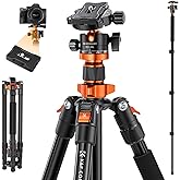 K&F Concept Kamera Stativ, Tripod mit 360°Kugelkopf, Tragbares Stativ für DSLR Canon Nikon Sony, Aluminium Fotostativ Einbein