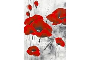 MXJSUA 5D Diamond Painting Kits, DIY Diamond Painting Full Kits Art Round Drill Set for Adults, Gem Painting Kit Home Wall Decor Red Flowers(30 * 40cm)