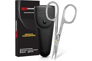 SK STAHLWAREN Nagelschere gebogen 9 cm Professionelle Edelstahl Rostfrei Kombi Nagelhautschere Präzise schneiden Wimpern & Augenbrauen Schere Nagelpflege Fingernagelschere Kunstleder Schutzetui Inkl.