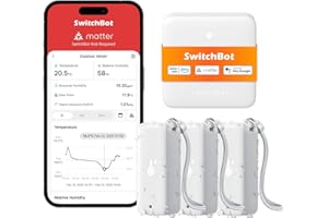 SwitchBot WiFi Thermometer Hygrometer 3Pack with Hub Mini Matter, IP65 Indoor Outdoor Thermometer Wireless, Humidity/Temperature/Dewpoint/VPD/Absolute Humidity, Works with AppleHome, Alexa, GoogleHome