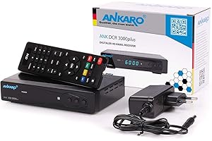 Ankaro DCR 3000 Plus digitaler 1080p Full HD Kabel-Receiver für Kabelfernsehen mit PVR Aufnahme Funktion (HDTV, DVB-C/C2, HDMI, Scart, Coaxial, Mediaplayer, USB) automatische Installation–schwarz