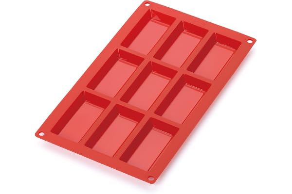 Lékué Moule pâtisserie Financier 9 cavités, silicone platine rouge