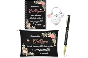 Hestya 4 Pcs Coffret Cadeau pour Collègue Femme - Trousse de Maquillage, Carnet à Spirale, Stylo à Bille, Porte-Clés | Cadeau Original de Départ, Retraite, Remerciement, Noël, Anniversaire