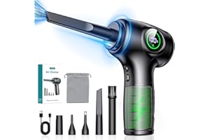 Rolgno Aria Compressa Elettrico, Rimuovi Polvere Aria Compressa a 3 velocità & 90000 Giri/Min, 6000 mAh Mini Blower con LED Display e 5 Ugelli Commutabili per Tastiera Pulizia, PC, Auto, Divano ECC