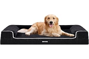 HMTOPE Orthopädisches Hundebett, Hundesofa, hohen Rand, Hundekissen, Hundekorb, Abnehmbar und waschbar, Grosse Hunde & MittelgroßeHunde-106x80x20 cm, Schwarzgrau + Weiß