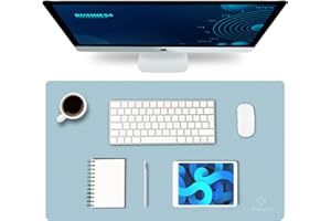 K KNODEL Tappetino Scrivania, Sottomano Scrivania, 60cm x 35cm in Similpelle PVC, Tappetino per Laptop, Copri Scrivania, Doppia Facciata (Azzurro)