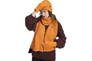 Achimlt Women's Knitted Hat Scarf and Gloves Set 3 PCS Winter Fleece Lined Thermal Beanie Hats Long Warm Wool Knit Scarf Neck Touchscreen Gloves Womens Cold Weather Set for Outdoor Sports