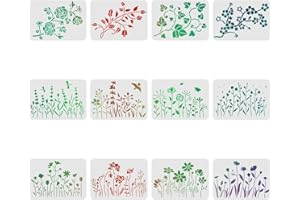 FINGERINSPIRE Lot de 12 pochoirs en plastique motif fleurs sauvages 29,7 x 21 cm pour peinture sur bois, sol, mur et carrelage