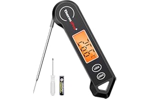 ThermoPro Termometro digitale per carne, termometro per arrosti, pieghevole, termometro per cottura per liquidi, latte, bistecca, termometro da cucina, nero