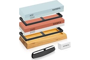Savieva Knife Sharpening Stone Kit - 400/1000 3000/8000 Grit Double Sided Whetstone Sharpeners with Non-Slip Bamboo Base and Angle Guide, Knife Sharpeners Water Stone Kit for Kitchen Knives