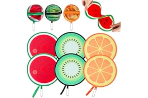 Lubarion 6 Pcs Folding Fan, Handheld Fan Folding Set, Fruit Foldable Manual Fans – Portable Round Folding Fan for Summer, Travel, Home, Party, Wedding Decoration (Watermelon, Orange, Kiwi)