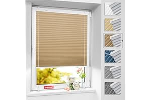 BelleMax Plissee ohne Bohren verdunkelung, Thermo Plisseerollo Klemmfix Beige 105x110cm, Verdunklungsplissee 100% lichtundurchlässig für Fenster & Tür, Faltrollo Blickdicht Sichtschutz Sonnenschutz
