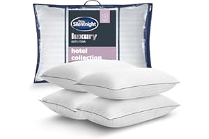 Silentnight Luxury Hotel Collection Piped Pillow - Hotel Quality Stylish Pillow Soft Medium Support for Back & Side Sleepers - Filled with Finest Fibres, Hypoallergenic and Machine Washable, Pack of 4