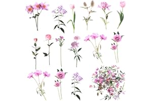 ANBEEISS 40 Pezzi Adesivi Fiori Piante, Adesivi Decorativi Scrapbooking Diario Stickers, Autoadesivi Stickers Decalcomanie Trasparenti per Fai da Te, Album Regalo, Cellulare, Parete, Mobili - Rosa Fiore