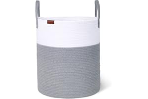 Wintao Storage Basket, Woven Baby Washing Basket Cotton Rope Laundry Hamper Toy Storage Grey Tall & Large 40 x 45 cm