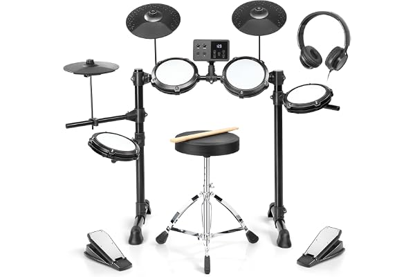 LEADZM Batterie Électronique Débutant Professionnelle, Kit de Batterie Numérique 6.5 in avec Baguettes et Trône de Tambour, 15 Sets de Batterie, 150 Sons, 10 Demo Songs, USB MIDI
