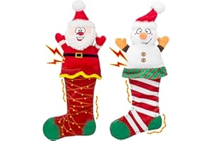 LECHONG 2er-Set Weihnachts-Hundespiele, Langlebiges Plüschtier-Quietschespielzeug mit Knistersohlenunterteil, Interaktives kleine, mittlere und große Hunde zum Kauwen