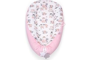 YGJT Baby Nest Pod for Newborn, Baby Lounger for 0-12 Months Boys Girls, 100% Cotton Baby Nest, Baby Essentials for Newborn, Baby Gifts (Lovely Deer Pink)