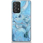 Samsung Galaxy A52 ile Uyumlu Kapak Mermer Desenli Pop Socketli Silikon Kılıf - Mavi