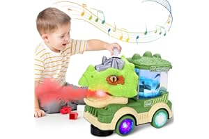 Wrymish Dinosaurier Auto Spielzeug ab 2 3 4 Jahre Junge Mädchen, Universal-Räder Dino Auto, Spielzeugauto mit Ton＆Licht, Kinder Weihnachts Geburtstags Geschenke