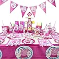 BrainGiggles Peppa Pig Party Decorations Tableware Set –146-Piece Party Supplies with Plates, Cups, Straws, Cutlery, Tablecloth & More- Ideal for Peppa Pig Birthday Party Decoration (Tableware Set)