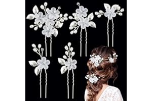 BETESSIN 5pz Pettine Sposa per Capelli Perle Cristallo con Fiori Foglie Accessori Capelli Sposa Pettine per Decorazione Acconciatura Sposa Capelli per Matrimonio Nozze Argento