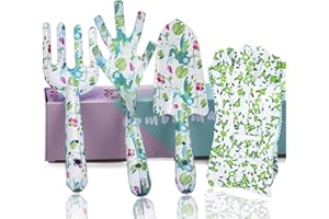 Garden Tools Gift Set, hombrima 4 Piece Gardening Hand Tools with Floral Print and Gift Box (Colorful Green)