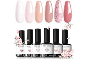 Modelones Vernis Semi Permanent Nude Rose, Vernis Gel UV Semi Permanent Kit 6 Couleur Vernis à Ongles Semi Permanent Soak Off Gel Polish French Manucure Adapté au Printemps Été Fête des Mères
