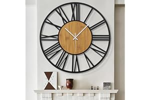 HAITANG Extra Large Wall Clocks,Silent Little Ticking,Battery Operated Vintage Round Modern Wood Wall Clock for Living Room, Bedroom,Farmhouse,Office Wall Decor-32(80cm, Black,Roman numeral)