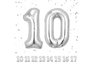MACLUNAR Number Balloons 10,Sliver 10 Balloon 40 Inch Giant Helium Foil Number Balloons for Boys Girls 10th Birthday Party Decor Anniversary Party Decorations Supplies