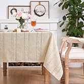 Artoid Mode Stain Resistant Rectangular Table Cloth Boho Beige Cotton Blend 140 x 110 cm Rustic Style Washable Kitchen Table