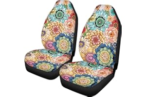 Coloranimal 2 Stück helle Blüten-Autositzbezüge, buntes Blumenmuster, Autositzkissen, langlebig, waschbar, Autozubehör