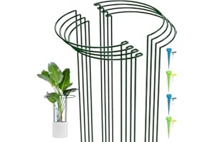 LyTaispuly 8 PCS 60cm High Plant Support Stakes, Large Strong Metal Half Round Garden Supports, Green Bow Type Flower Hoops Ring Cage with 4 Self Watering Spikes for Peony, Monstera(60cm/8PCS)