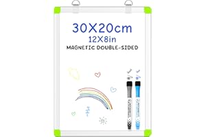 CUHIOY Small Whiteboard A4, 30 x 20 cm Portable Double Sided White Boards Magnetic Surface with Aluminum Frame, Handheld Mini Lapboards for Kids Student Classroom Office Kitchen, 2 Marker Pens