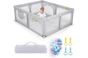COSTWAY Kojec dla niemowląt 189 x 158 cm, kojec dla dzieci z 50 piłkami do zabawy, 4 pierścieniami do ciągnięcia i 4 drzwiami z zamkiem błyskawicznym, kratka do raczkowania z oddychającą siatką,