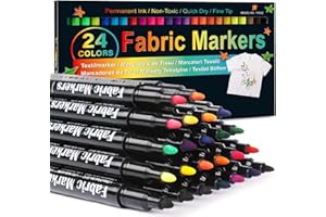 KERIFI Textilstifte Waschmaschinenfest Stoffmalstifte Wasserfest Stoffmalfarben Waschfest 24 Textilmarker Waschmaschinenfest Textilstifte Waschfest Stoffstifte für T-shirts Lätzchen Jutebeutel