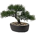 Realistic Artificial Bonsai Tree Artificial Plant Bonsai Bonsai Cedar Pine Podocarpus Plastic with Ceramic Pot Black for Bathroom Office Window Sill Decor