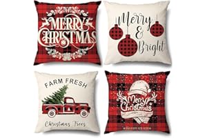 HIALTODAY Weihnachtskissenbezug 45x45 cm, 4 Stück Kissenbezug Weihnachten, Feines Leinen Kissenhülle Weihnachten, Weihnachtsdeko für Wohnzimmer Schlafzimmer