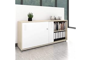 Weber Büro Schiebetürenschrank Sideboard NOVA 2OH 1640 x 740 mm Ahorn-Weiß