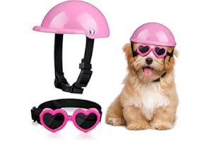 Xuniea 2 Pieces Small Dog Helmet and Goggles Puppy Sunglasses UV Protection PET Helmet with Adjustable Belt Dog Motorcycle Hard Safety Hat for Doggie Windproof Glasses, Small Dog Cycling Riding(Pink)