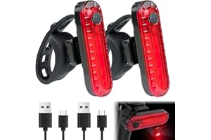 Unillea 2Pcs LED Rear Bike Lights, Red, Water Resistant, USB Rechargeable, 4 Modes, 500 Lumen, Multi-Mount, 48g Each