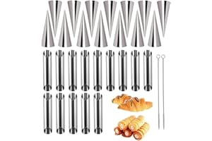 AMZMUKAUP 28 Pz Cannoli Tubi Set, Cannoli Form tubi Cream Roll Mold Acciaio Inox Antiaderente Coni Baking Mold Croissant Stampi Pasticceria per Torte Pane Cream Horn Roll Mold