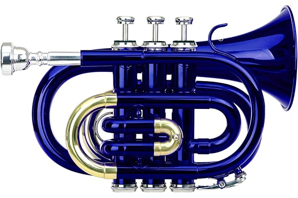 Classic Cantabile Brass TT-400 Trompette de Poche Sib (laiton, pavillon diamètre : 93 mm, perce : 11,8 mm, accord : Sib, incl. étui léger, embouchure, chiffon de nettoyage, gants) bleue
