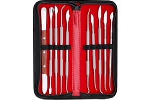 LVCHEN Wachsschnitzwerkzeuge, 10-teiliges Edelstahl-Wachsschnitzer-Set, Skulpturmeißel, doppelseitiges Keramik- und Polymer-Ton-Werkzeug und Tragetasche