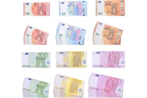 ZITUZY Juego de billetes falsos para niños, para tiendas y estudios (25 x 10 €, 20 €, 50 €, 100 €, 200 €, 500 €)