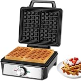 Aigostar Belgian Waffle Maker 1600W, Non-Stick Deep Plates, 8x17x2 cm | Adjustable Temperature (176-392&deg;F) and LED Indicator,